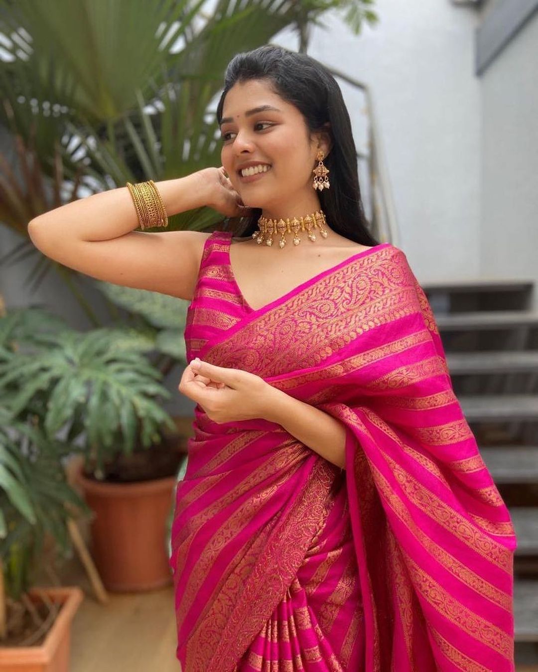 Radiating Pink Color Soft Lichi Silk Saree With Blouse Piece