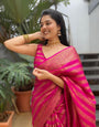 Radiating Pink Color Soft Lichi Silk Saree With Blouse Piece