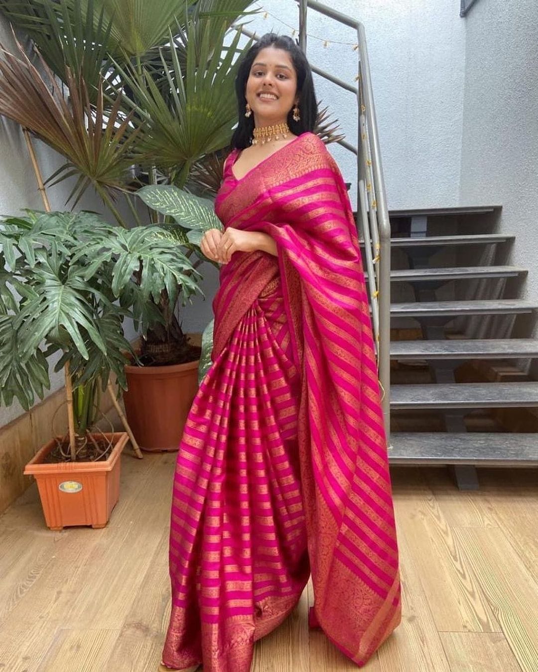 Radiating Pink Color Soft Lichi Silk Saree With Blouse Piece