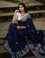 Enigmatic Navy Blue Color Soft Lichi Silk Saree With Blouse Piece