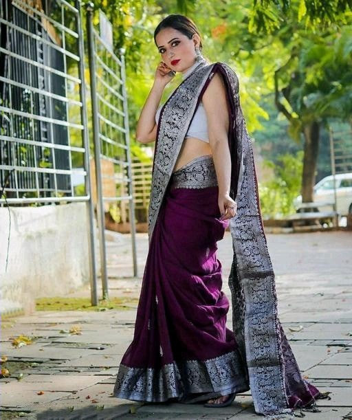 Charming Purple Color Banarasi Soft Silk Saree With Blouse Piece