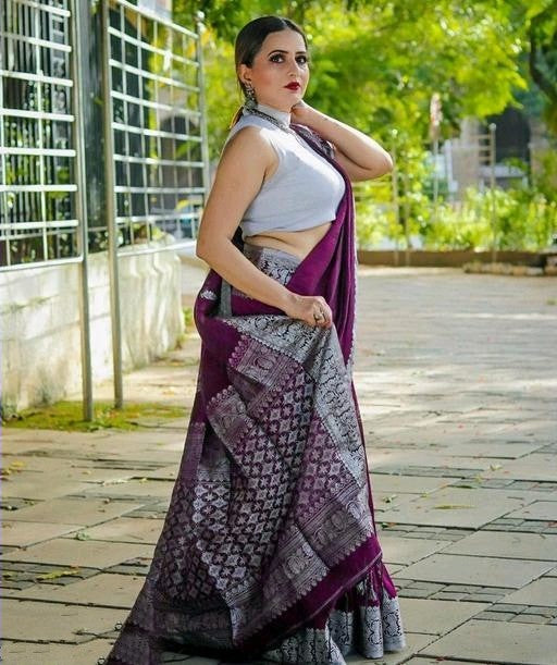 Charming Purple Color Banarasi Soft Silk Saree With Blouse Piece