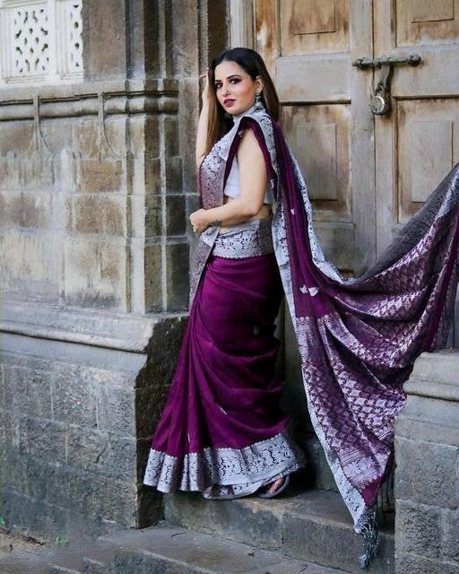 Charming Purple Color Banarasi Soft Silk Saree With Blouse Piece