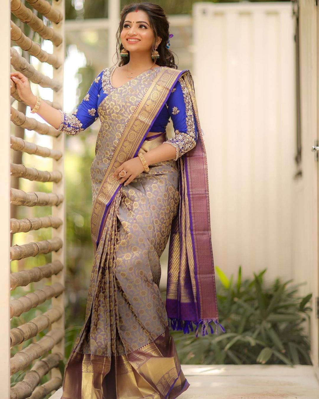 Bold Grey Color Banarasi Soft Silk Saree With Blouse Piece