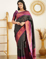 Shiny Black Color Soft Lichi Silk Saree With Blouse Piece