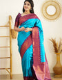 Serene Firozi Color Soft Lichi Silk Saree With Blouse Piece