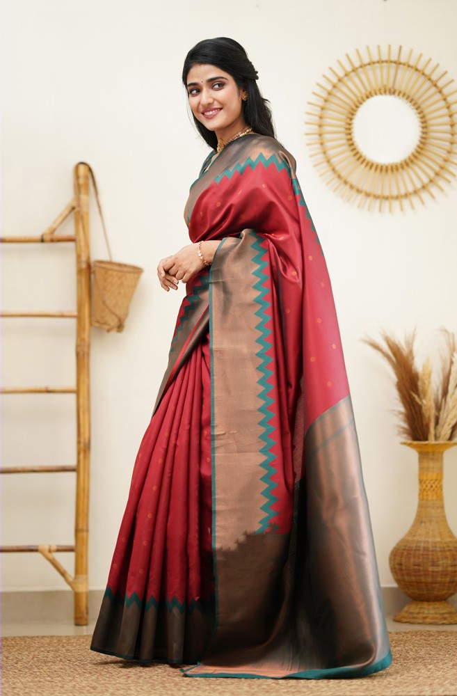 Dynamic Maroon Color Soft Lichi Silk Saree With Blouse Piece