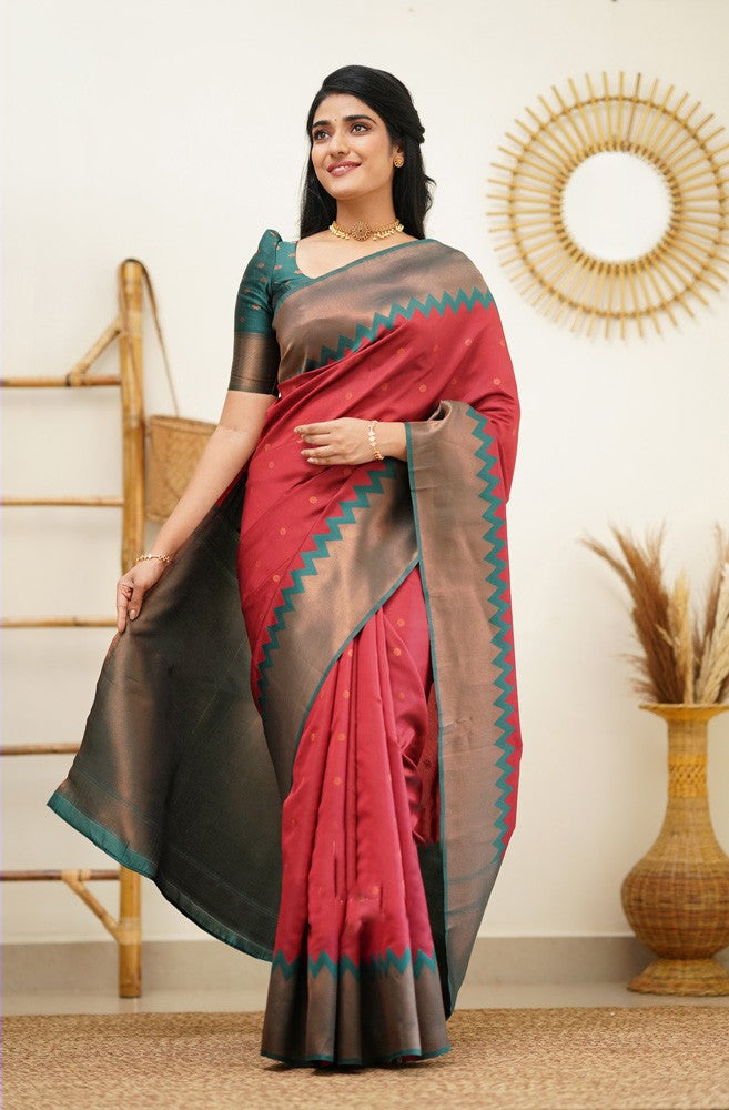 Dynamic Maroon Color Soft Lichi Silk Saree With Blouse Piece