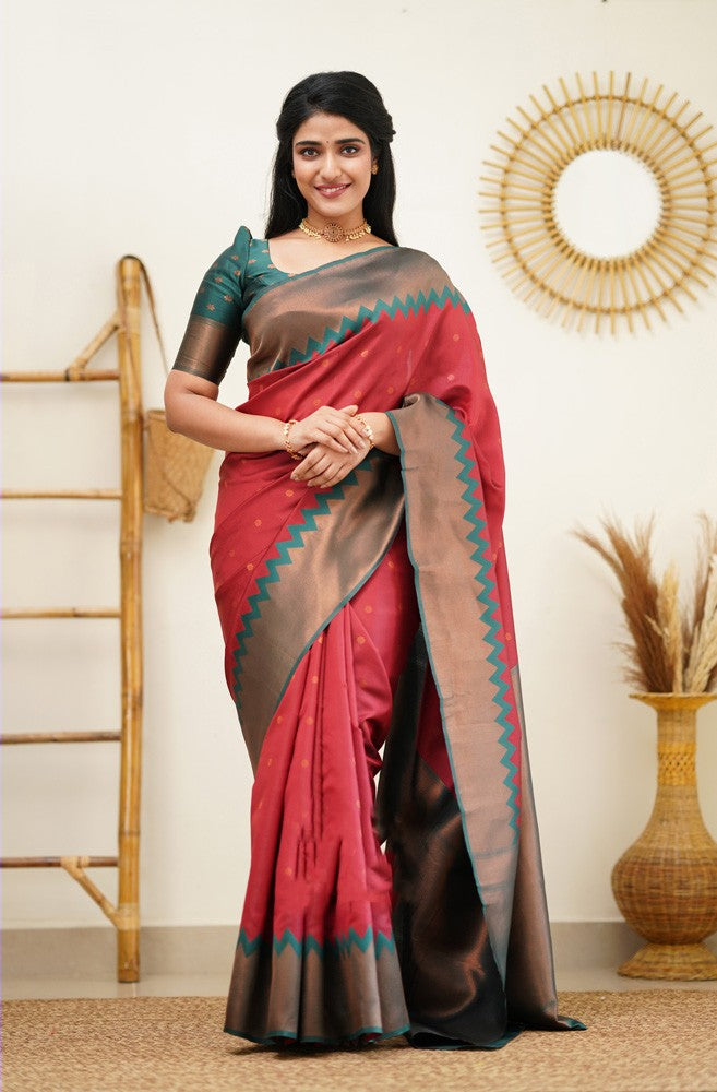 Dynamic Maroon Color Soft Lichi Silk Saree With Blouse Piece