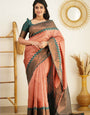 Radiating Peach Color Soft Lichi Silk Saree With Blouse Piece