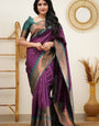 Efflugent Purple Color Soft Lichi Silk Saree With Blouse Piece