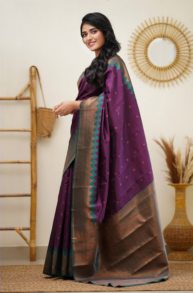 Efflugent Purple Color Soft Lichi Silk Saree With Blouse Piece