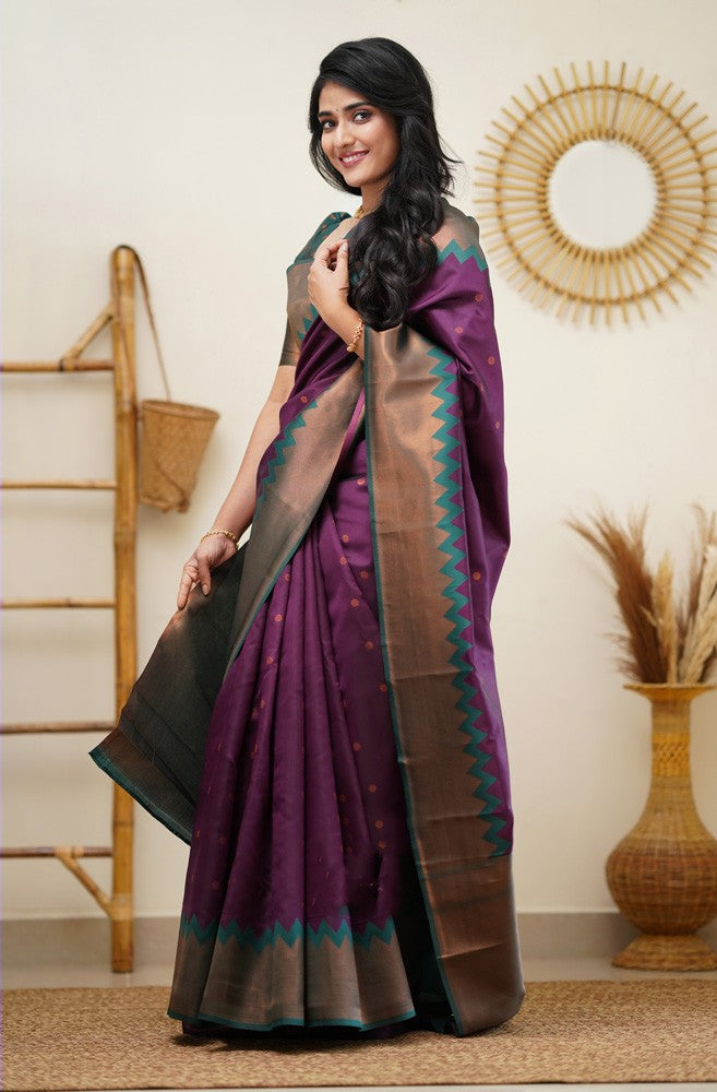 Efflugent Purple Color Soft Lichi Silk Saree With Blouse Piece