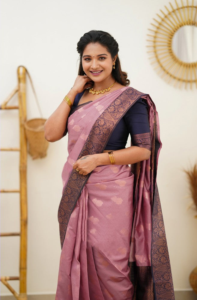 Breathtaking Pink Color Banarasi Soft Silk Saree With Blouse Piece