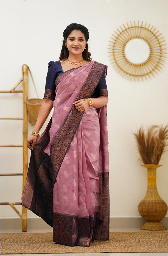 Breathtaking Pink Color Banarasi Soft Silk Saree With Blouse Piece