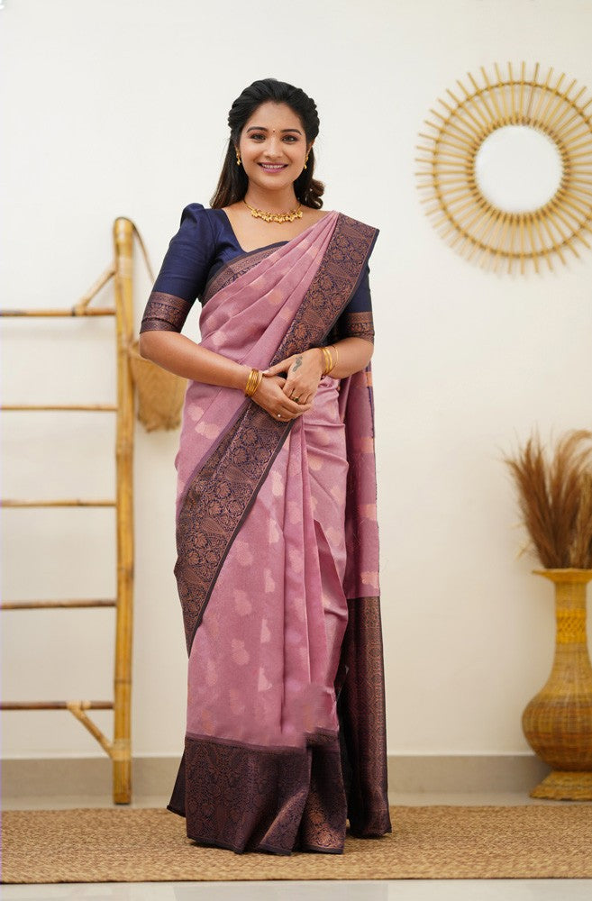 Breathtaking Pink Color Banarasi Soft Silk Saree With Blouse Piece