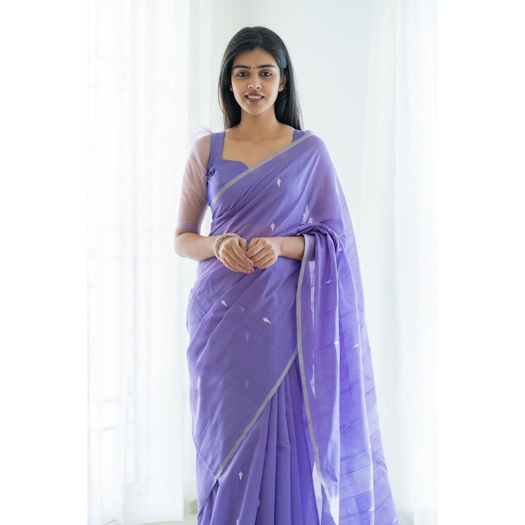 Stylish Lavender Color Cotton Linen Silk Saree With Blouse Piece