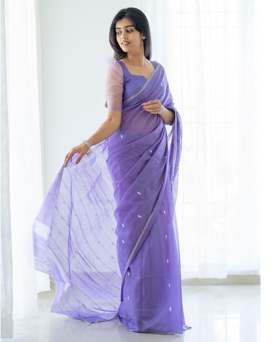 Stylish Lavender Color Cotton Linen Silk Saree With Blouse Piece