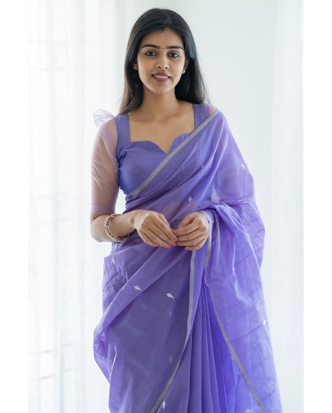 Stylish Lavender Color Cotton Linen Silk Saree With Blouse Piece