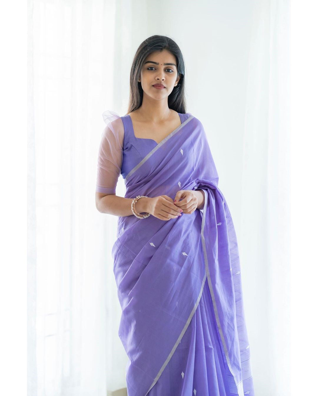 Stylish Lavender Color Cotton Linen Silk Saree With Blouse Piece