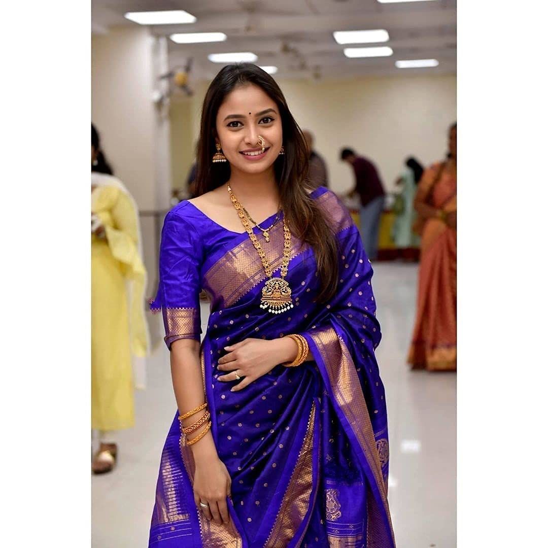 Angelic Blue Color Soft Lichi Silk Saree With Blouse Piece