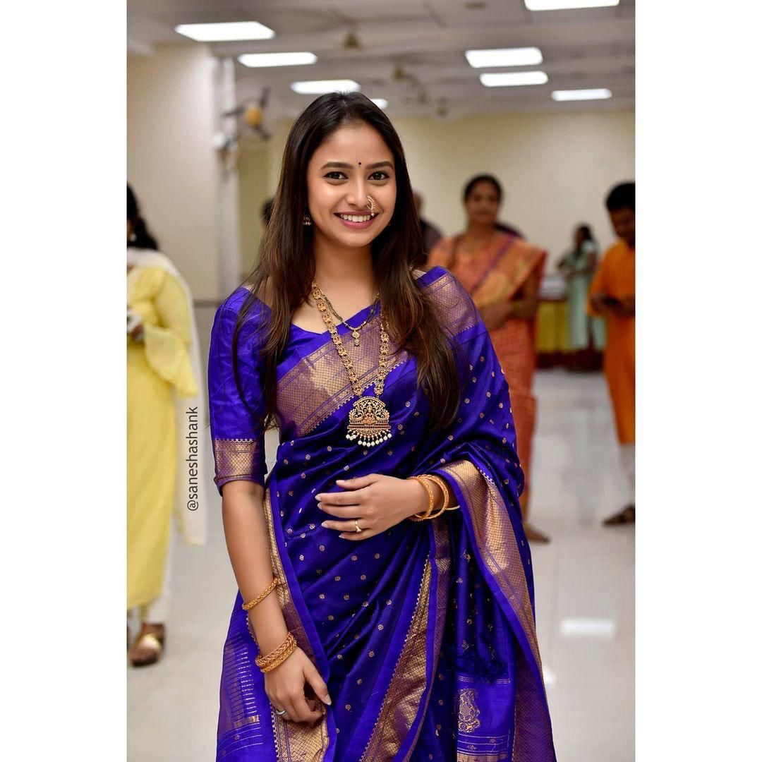 Angelic Blue Color Soft Lichi Silk Saree With Blouse Piece