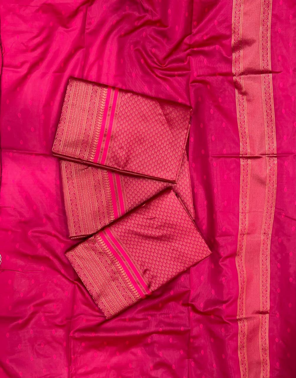 Ecstasy Dark Pink Color Soft Lichi Silk Saree With Blouse Piece