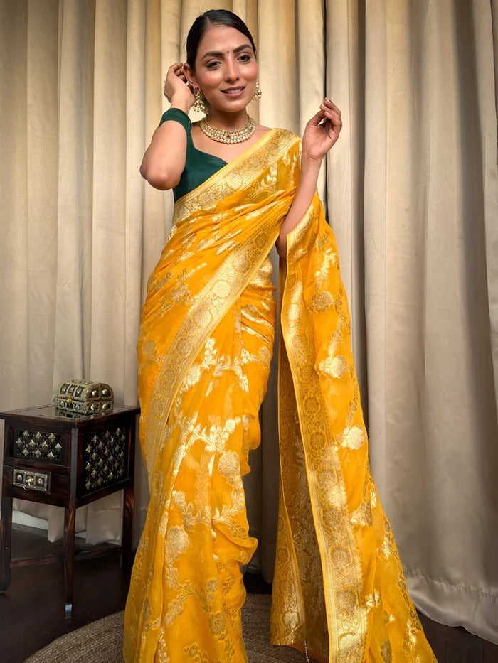 Yellow Color Soft Lichi Silk 