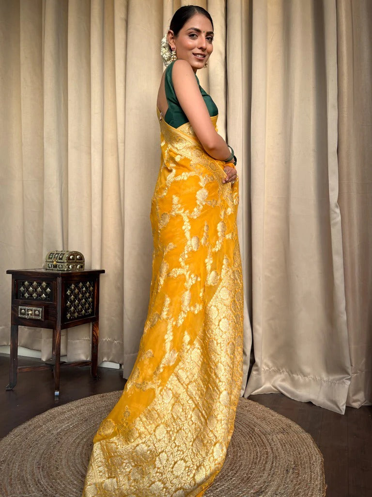 Yellow Color Soft Silk Saree With Blouse Piece