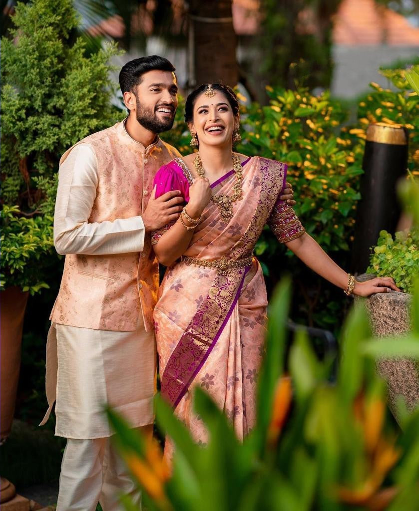 banarasi saree peach color 