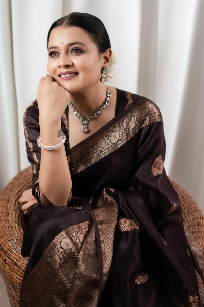 brown color silk saree
