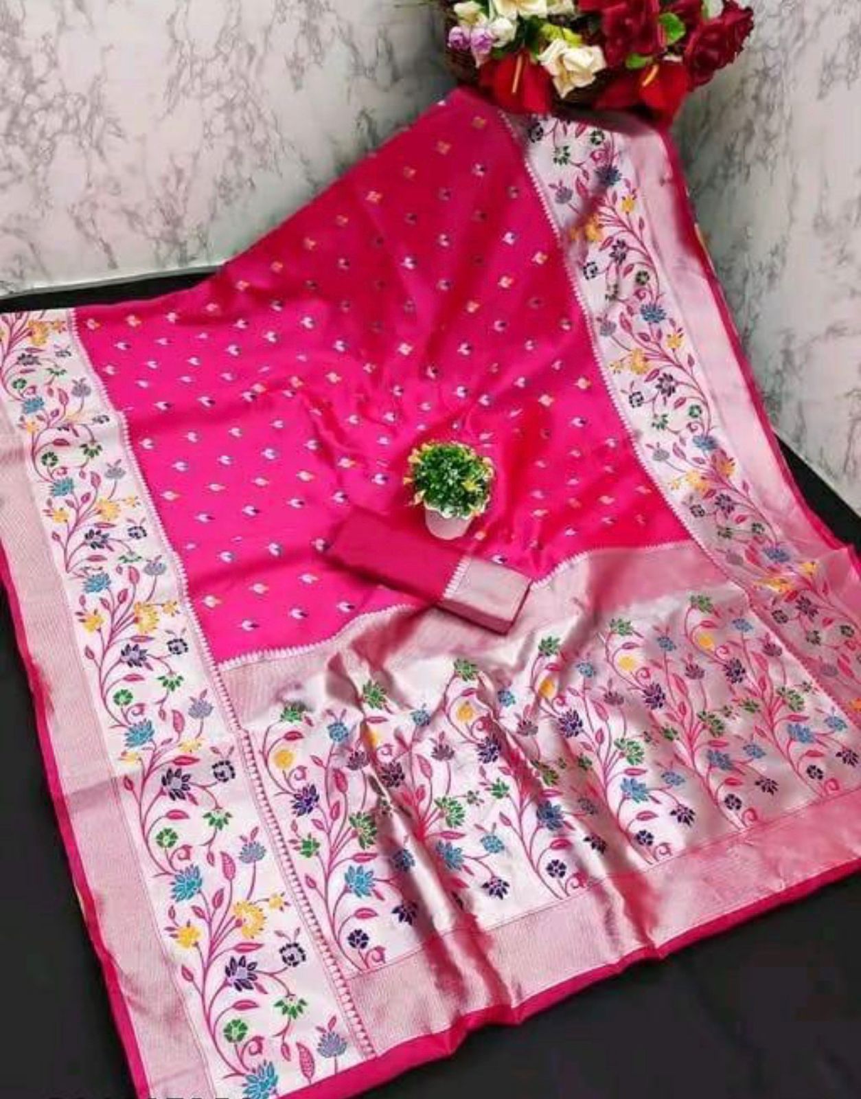 dark pink color paithani sarees