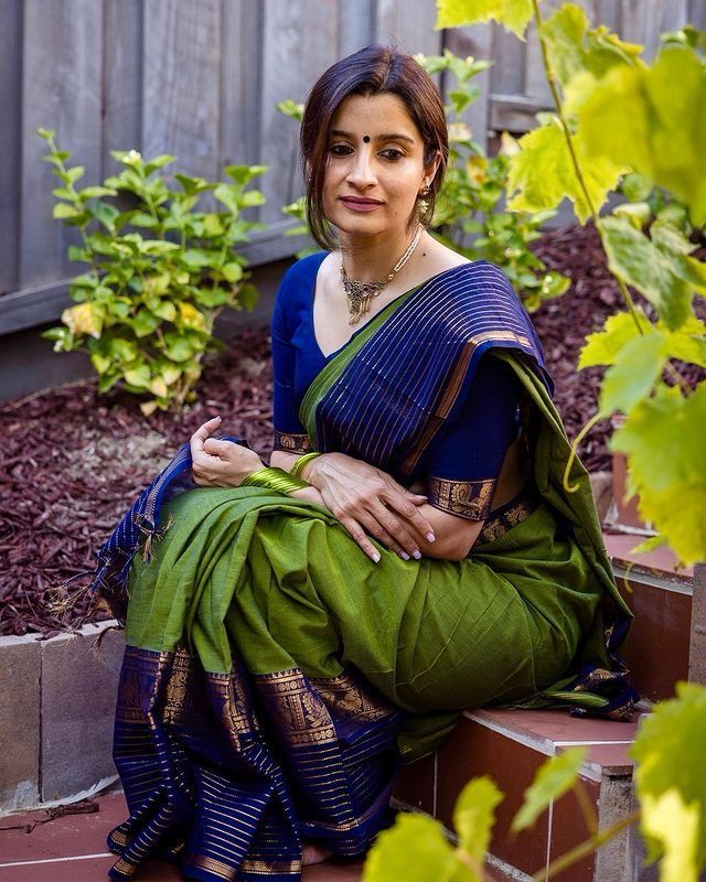 green pattu saree