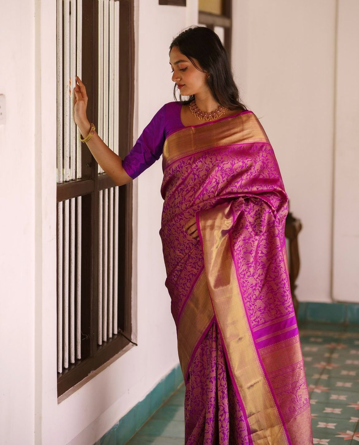 magenta color saree 