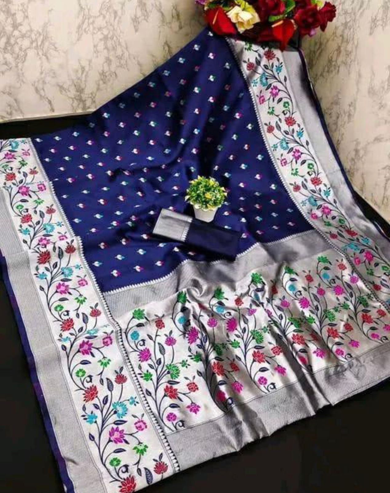 navy blue colour paithani