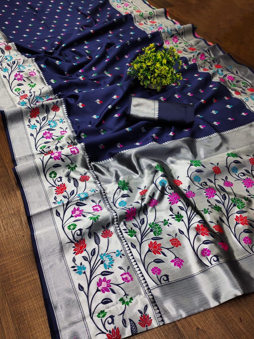 navy blue paithani silk sarees