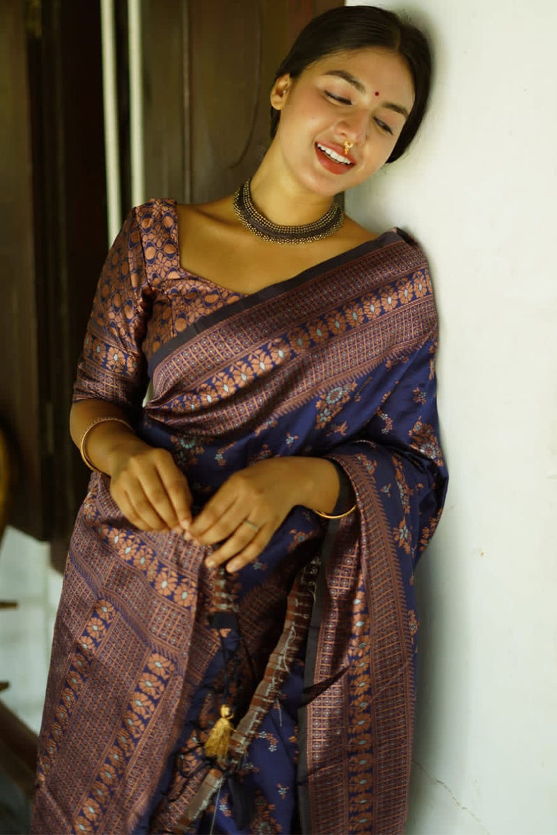 opulent blue colour saree