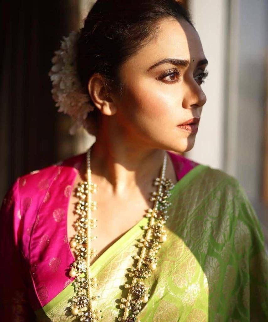 parrot green color saree