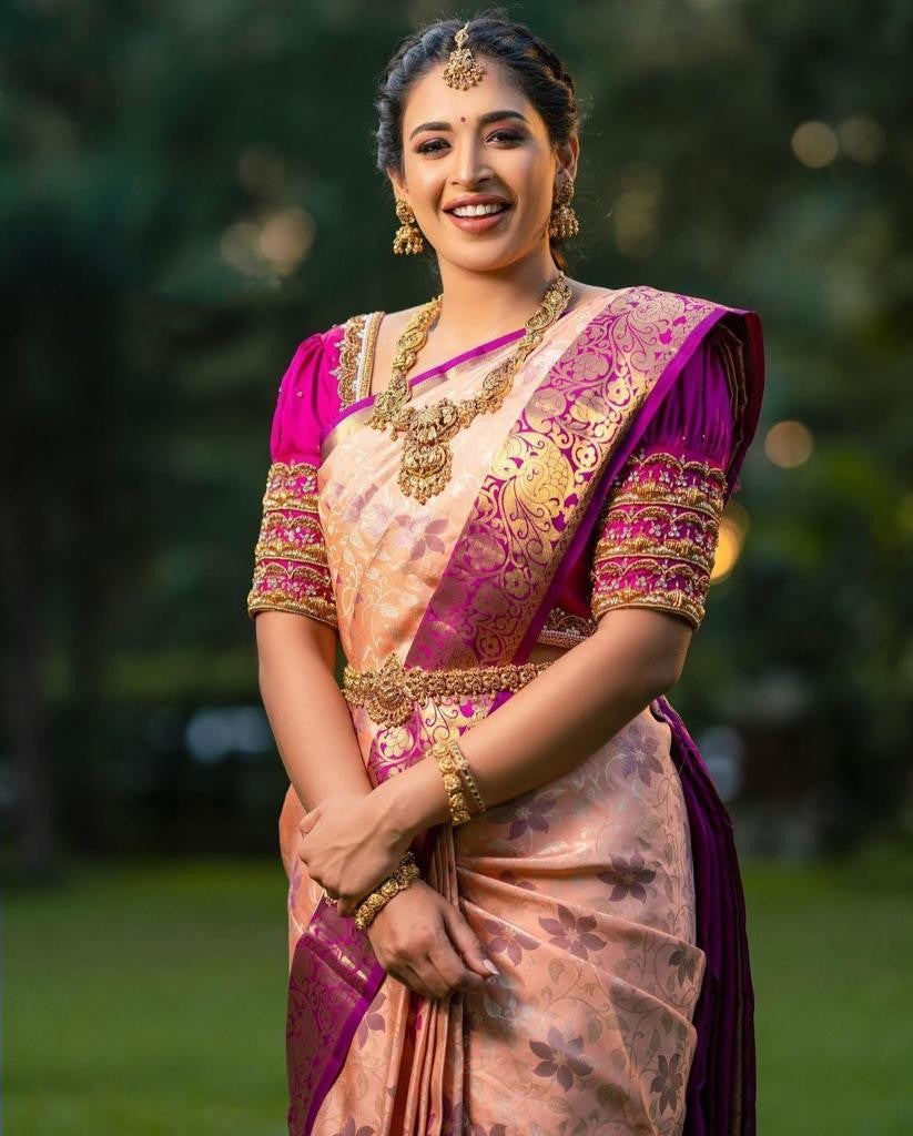peach color banarasi