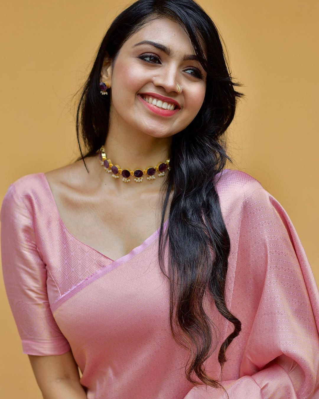 pink color silk saree