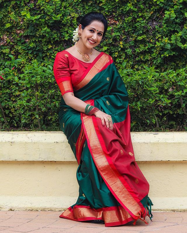 rama green color silk saree