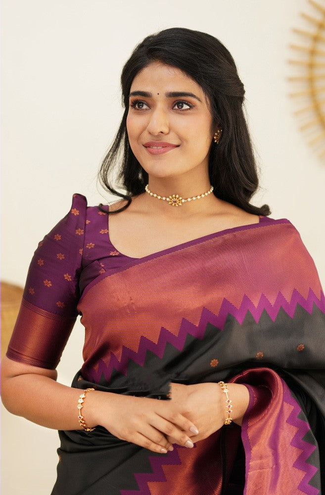 shiny black saree