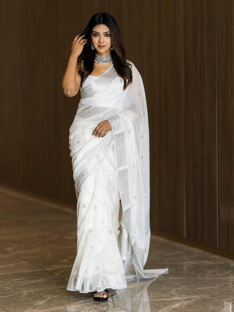 soft silk white saree