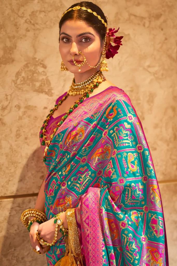 turquoise blue colour saree