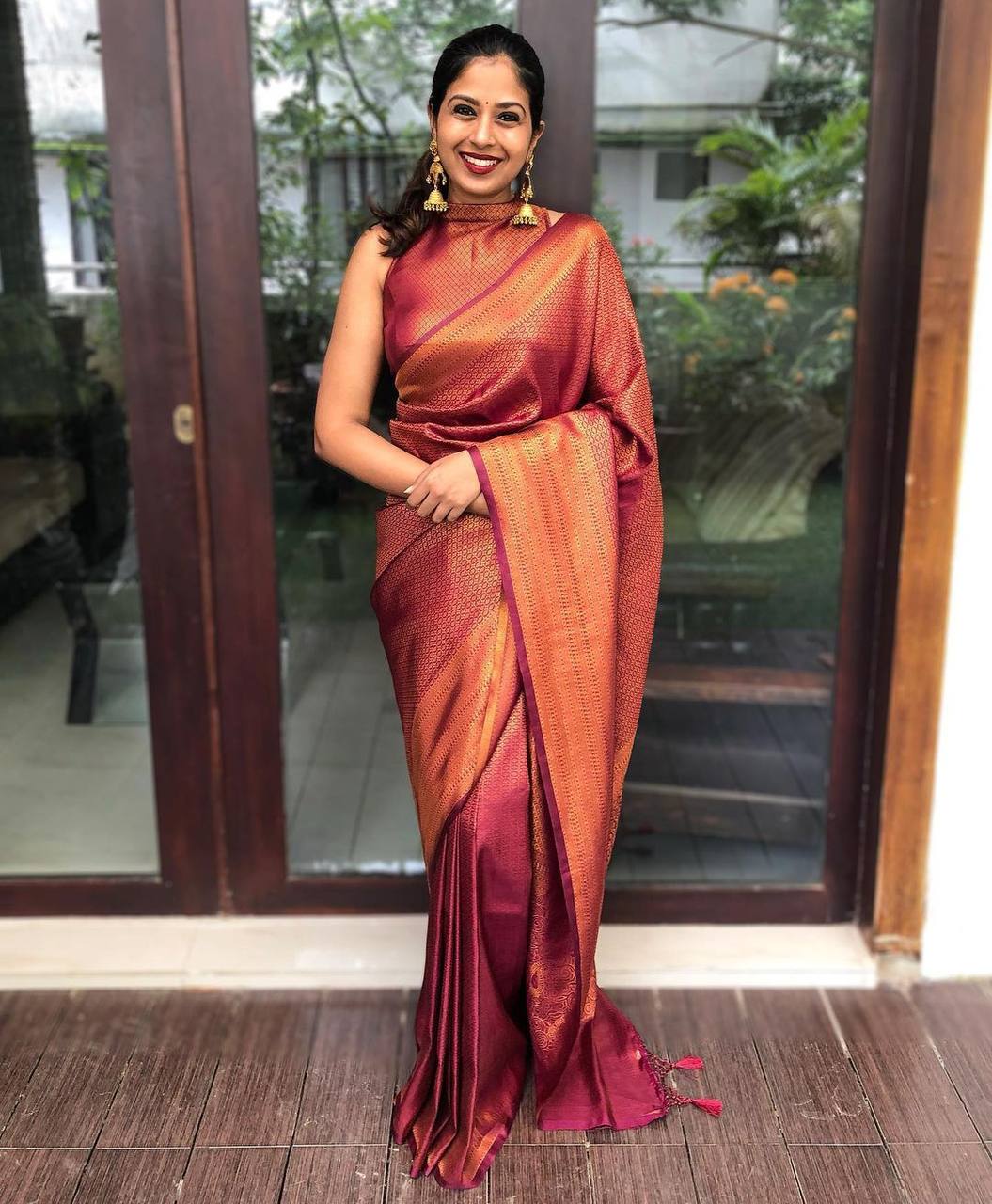wine colour soft silk saree