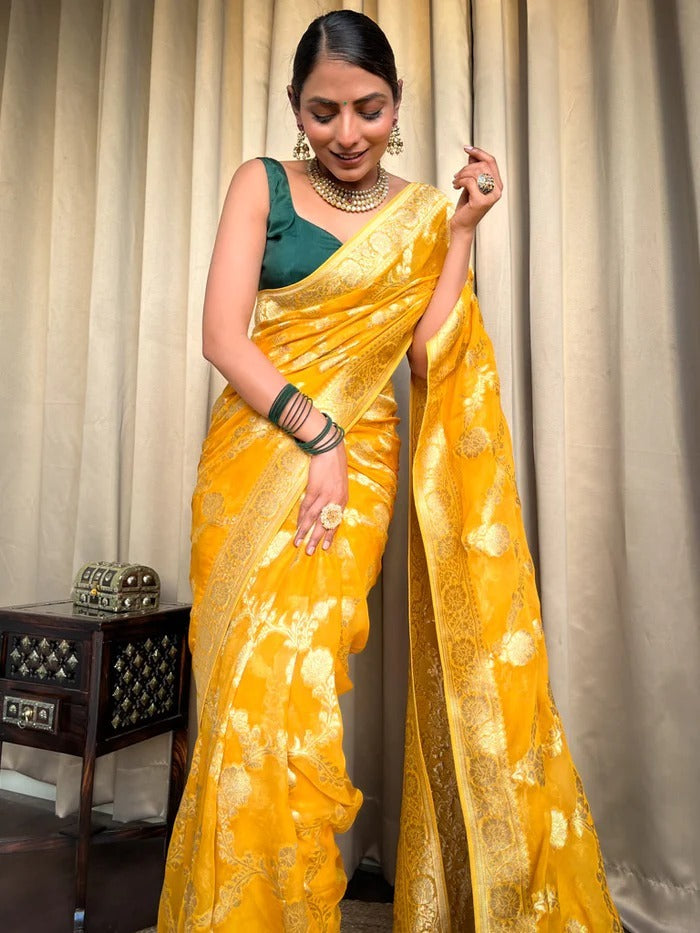 yellow color silk saree
